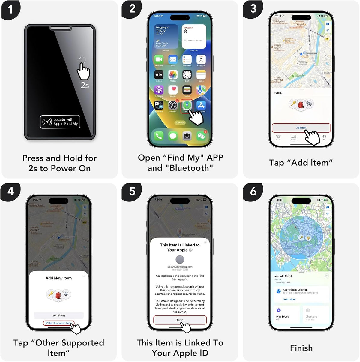 0.09in Slim Wallet Tracker Card for Apple iOS Find My App