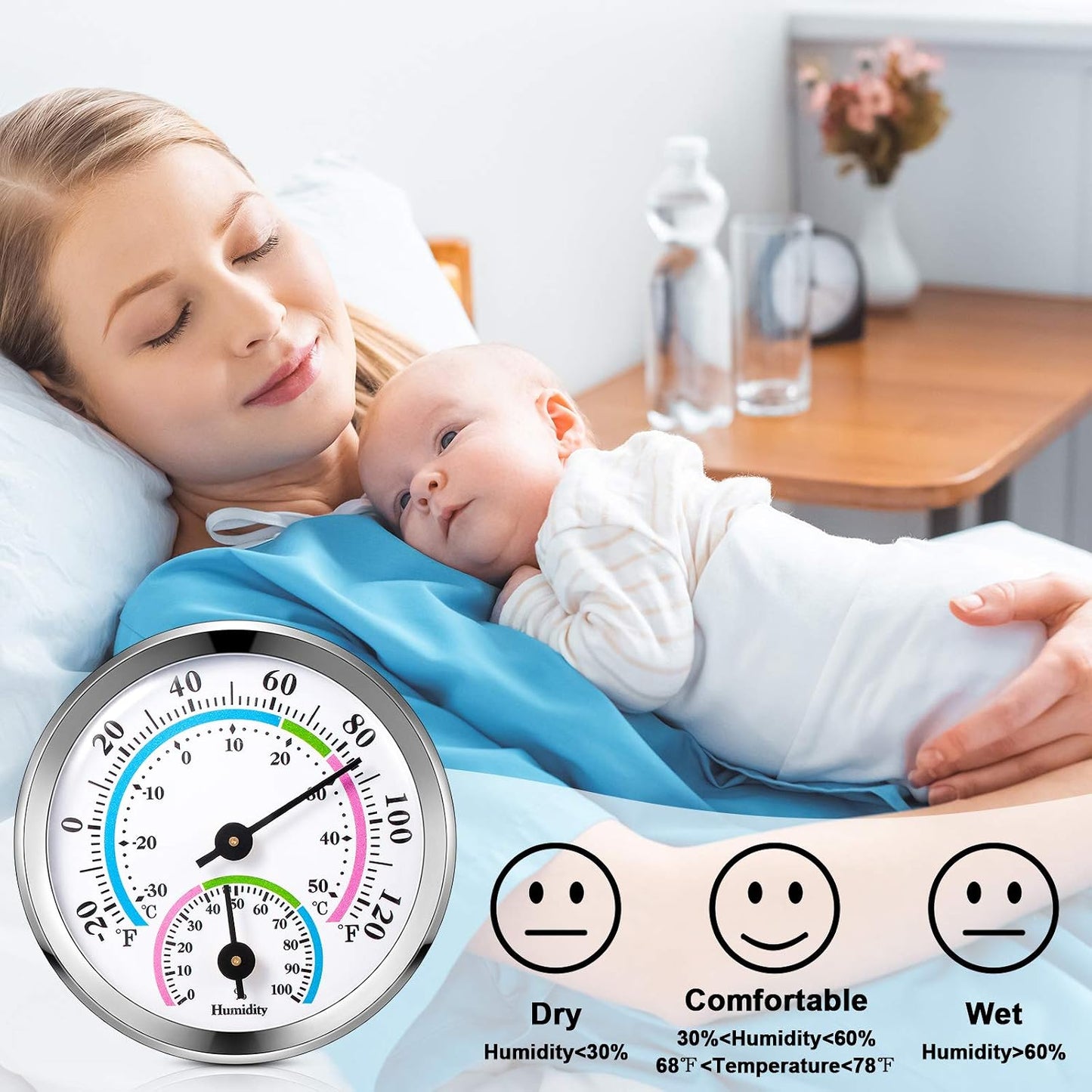 Weewooday 3 Pcs Indoor Outdoor Thermometer 2 in 1 Mini Home Temperature Humidity Hygrometer Monitor Gauge for Home Offices Wall(Silver,2.2 Inch)