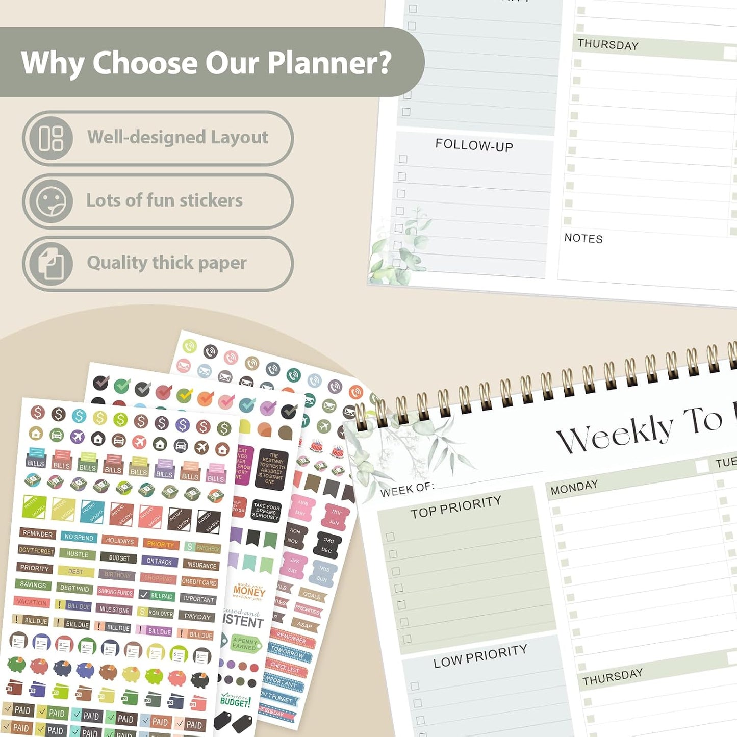 Weekly To Do List Notepad, Undated Planner with 52 Sheets (8.5''x11'') | Desk Accessories and Supplies, Women & Man, Home School & Work