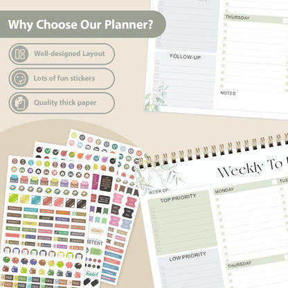 Weekly To Do List Notepad, Undated Planner with 52 Sheets (8.5''x11'') | Desk Accessories and Supplies, Women & Man, Home School & Work