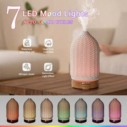 VICTORIA AROMA Essential Oil Diffuser - Multifunction Aromatherapy Diffuser 7 LED Color Changing Light 100ML Rattan Diffuser Easy to Clean Suitable for Home,Office (Tan)
