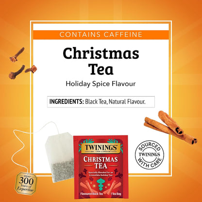 Twinings Christmas Black Tea Individually Wrapped Bags, 20 Count (Pack of 1), Aromatic Cinnamon & Clove, Caffeinated, Enjoy Hot or Iced, 20 Teabags