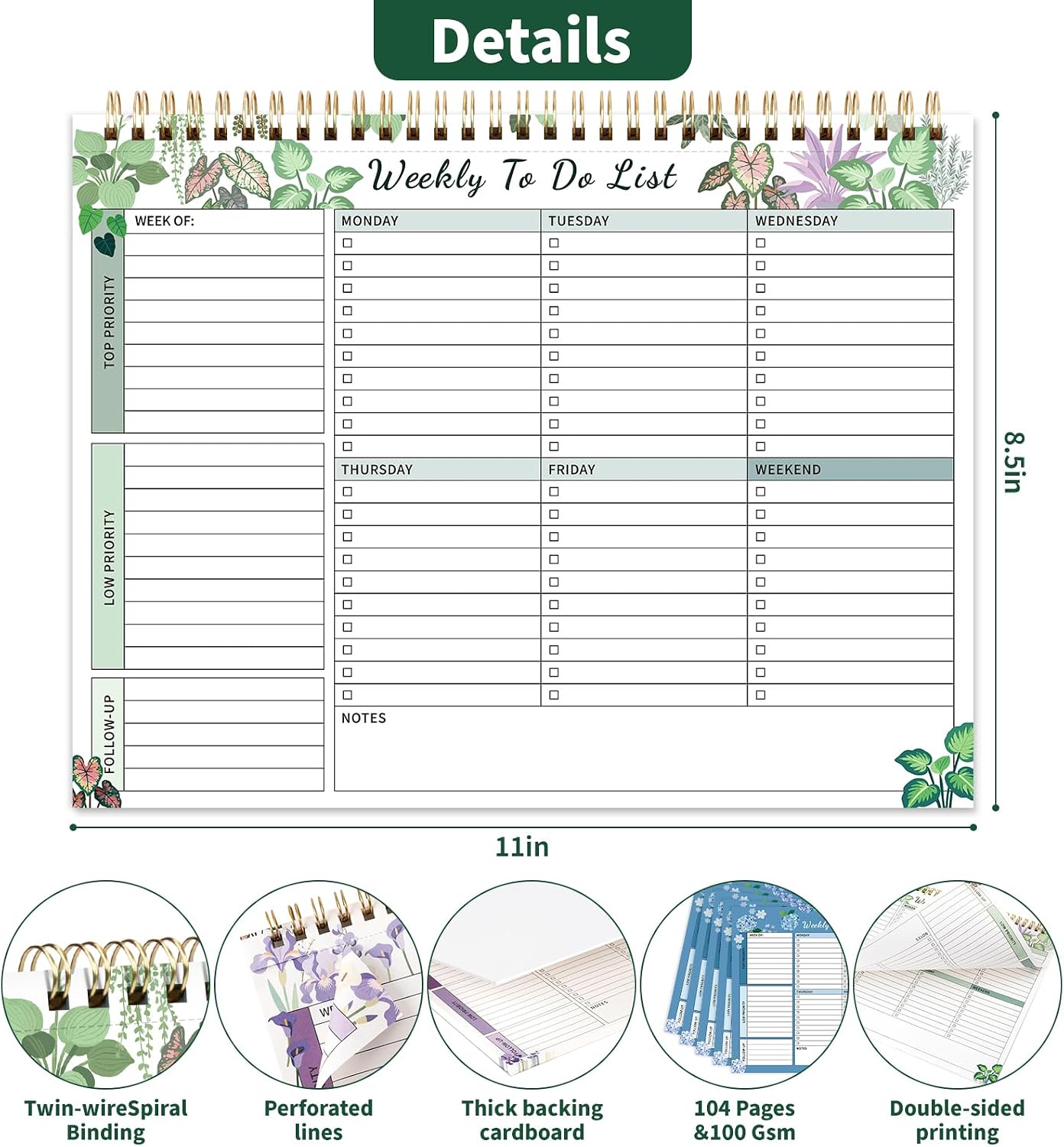 104 Pgs To Do List Notepad, 52 Undated Sheets Duplex-printed