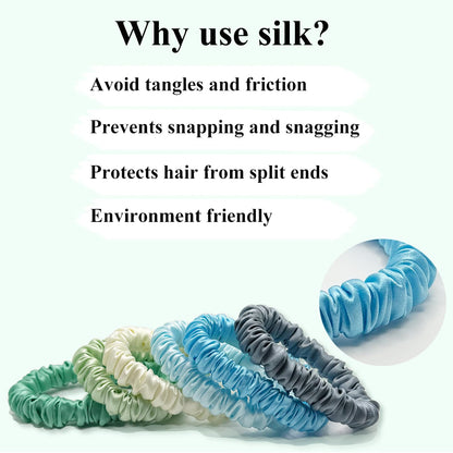VLOMOT 6 Pcs Set 100% Pure Mulberry Silk Hair Scrunchies - 6 Chic Colors Everyday Skinny Scrunchies Silk Ponytail Holders - No Damage (Purple)