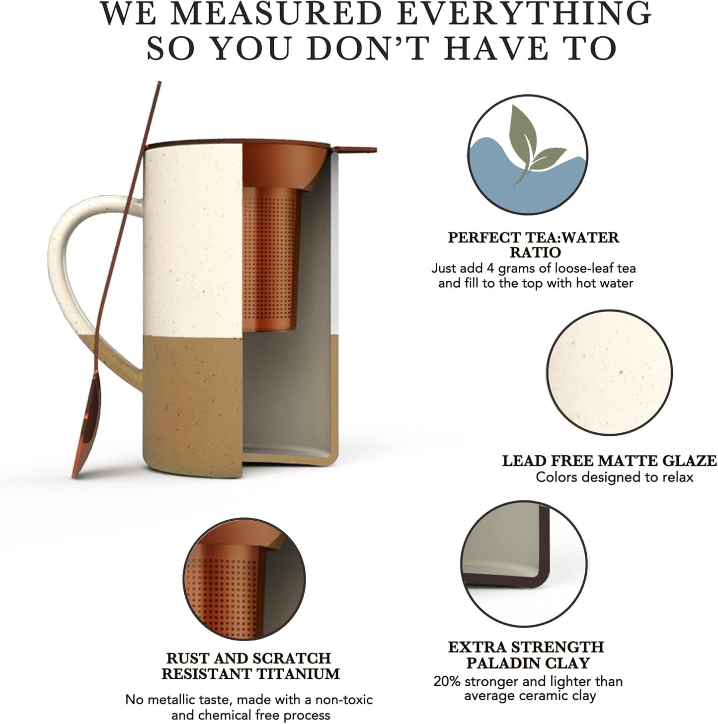 Mora Ceramics Tea Cup with Loose Leaf Infuser, Spoon and Lid, 12 oz, Microwave and Dishwasher Safe Coffee Mug - Rustic Matte Ceramic Glaze, Modern Herbal Tea Strainer - Great Gift for Women, Garnet