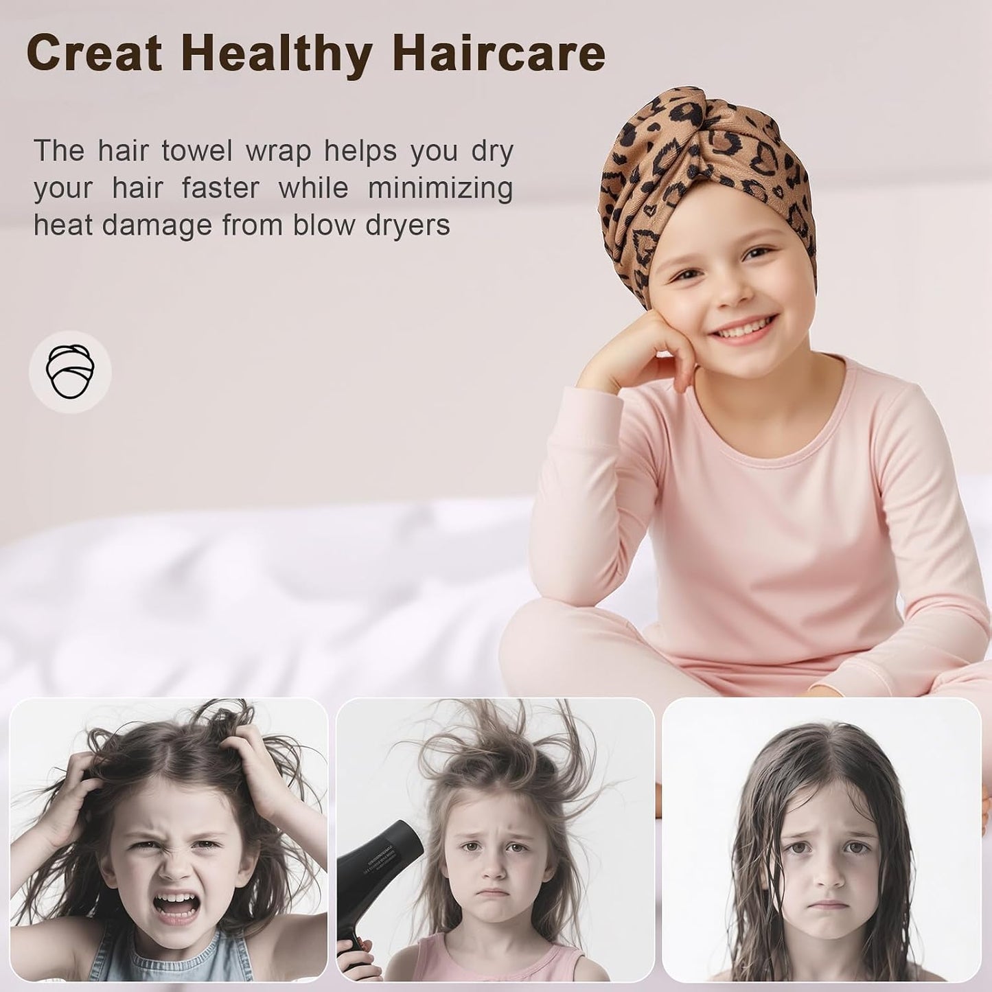 Unicorn Castle Microfiber Hair Towel for Kids 2Pack Hair Wrap Towels Absorbent Hair Drying Towel Wrap Hair Turbans for Curly Thick Hair, Pink White Strawberry
