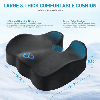 BlissTrends Seat Cushion with Velvet Cover, Thick Memory Foam Cushions for Office Chair, Car Seat, Airplane, Relieving Pressure Tailbone Sciatica Back Pain for Long Sitting, Car Drivers 4.7in Black
