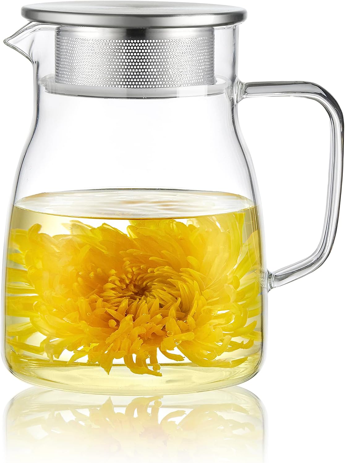 CNGLASS One-Touch Glass Teapot with Stainless Steel Filter Lid,20oz(600ml) Glear Tea Kettle Stovetop Safe,Borosilicate Glass Tea Pots for Loose Leaf Tea