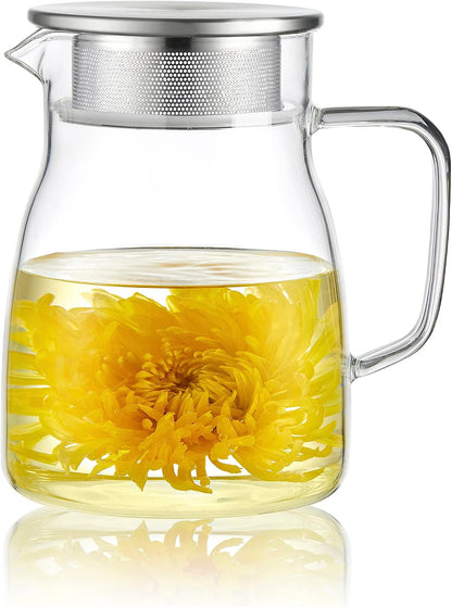 CNGLASS One-Touch Glass Teapot with Stainless Steel Filter Lid,20oz(600ml) Glear Tea Kettle Stovetop Safe,Borosilicate Glass Tea Pots for Loose Leaf Tea