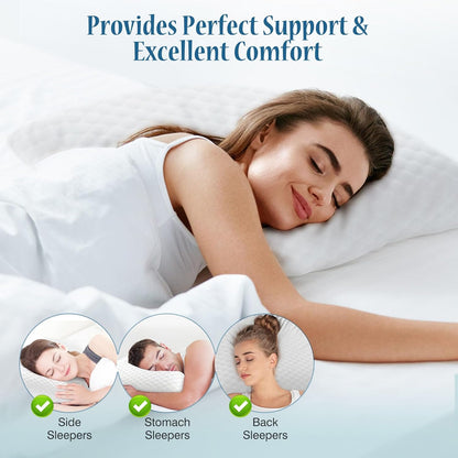 OLIXIS Memory Foam Pillow, Standard Size Pillows for Sleeping, White, 2 PCS | Firm and Comfortable Support Bed Pillow for Back and Side Sleepers, Cooling Gel Technology, Breathable Mesh & Washable Cover