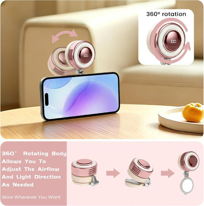 Portable Clip-On Fan, Mini USB Rechargeable 360° Rotatable Fan, Personal Fan 3-Speed Silent Mini Bladeless Fans (White)