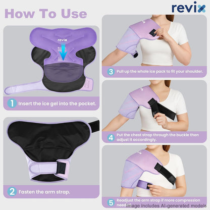 REVIX Large Shoulder Ice Pack Wrap, 2 Gel Packs+1 Shoulder Brace for Rotator Cuff and Arm, Reusable Gel Cold Therapy Wrap for Discomfort Relief & Muscle Relaxation, Easy to Wear & Remove