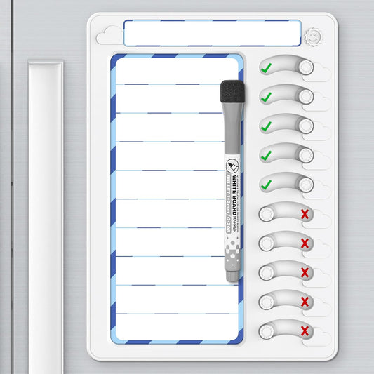 Chore Chart for Kids Dry Erase Chore Board ADHD Tools for Kids to Do List Checklist Task Board Routine Chart Planning Board for Fridge with 10 Sliders and Magnetic Marker, White and Rainbow, 1 Pack