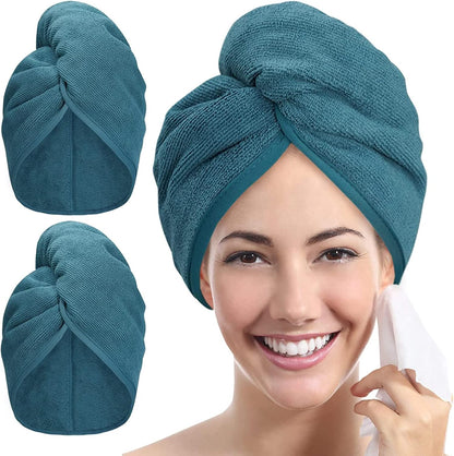YoulerTex Microfiber Hair Towel Hairs Wrap: 2 Pack 10X26 Hair Dryer Towels for Women Absorbent Turban Twist Drying Shower Cap Curly Hairs Products for Hair's Care Accessories (Navy Blue)