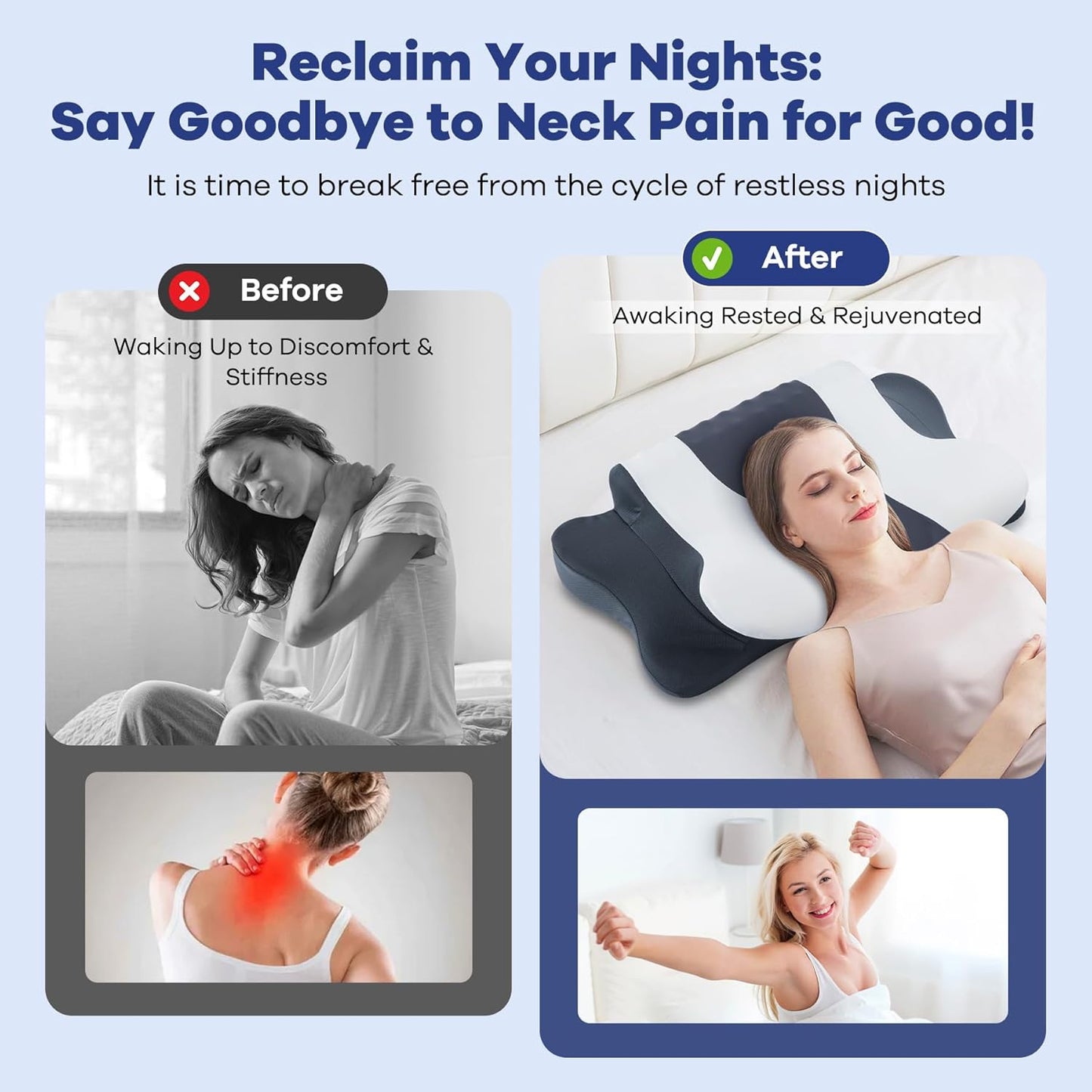 DONAMA Cervical Pillow for Neck and Shoulder,Contour Memory Foam Pillow,Ergonomic Neck Support Pillow for Side Back Stomach Sleepers with Pillowcase