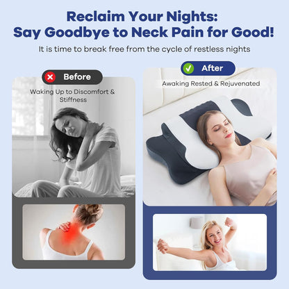 DONAMA Cervical Pillow for Neck and Shoulder,Contour Memory Foam Pillow,Ergonomic Neck Support Pillow for Side Back Stomach Sleepers with Pillowcase