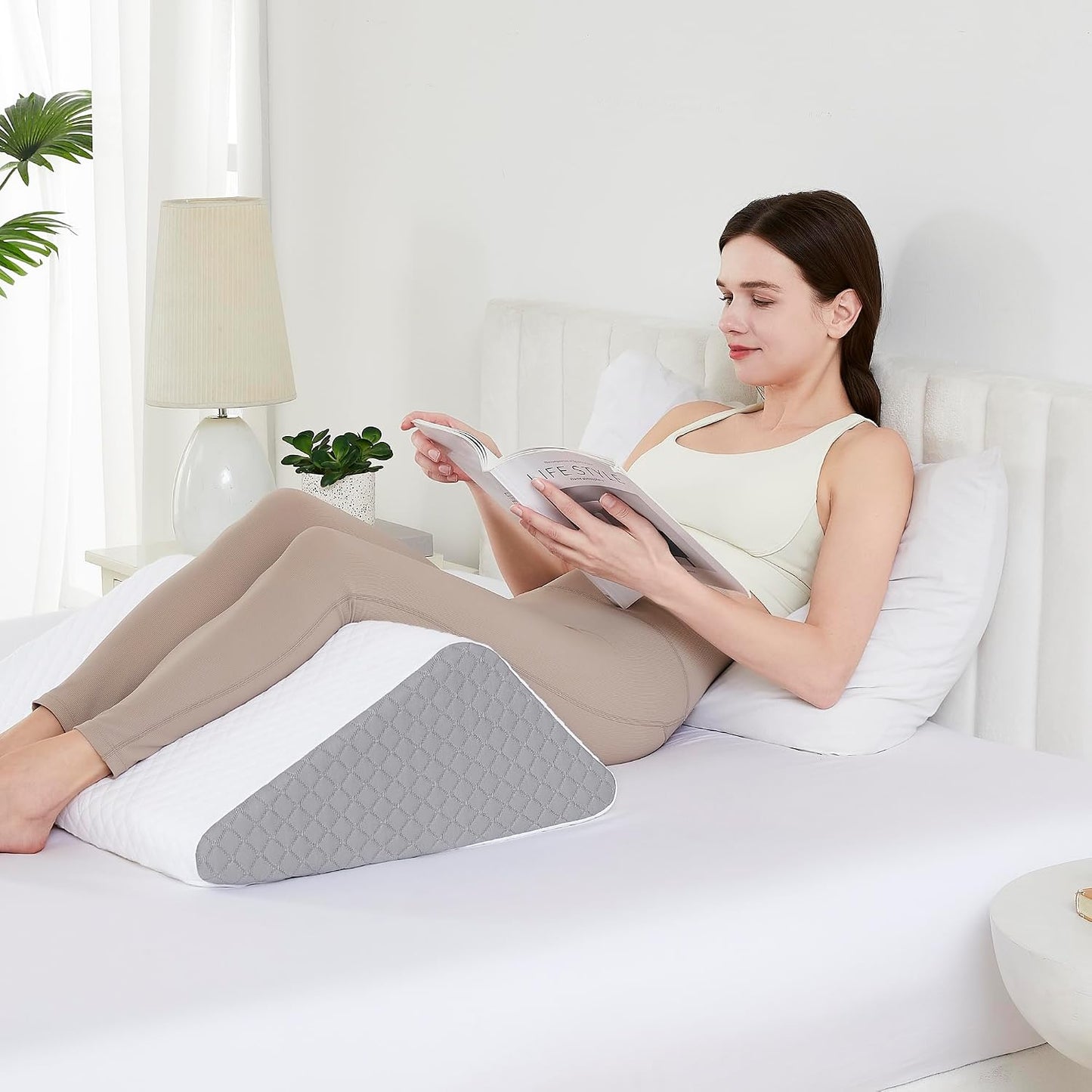 Premium Bed Wedge Pillow - Ergonomic Support for Sleeping, Post-Surgery, Acid Reflux Relief, and More - CertiPUR-US Certified Memory Foam - Removable Cover Included, Triangle, 24" x 22" x 7.5"