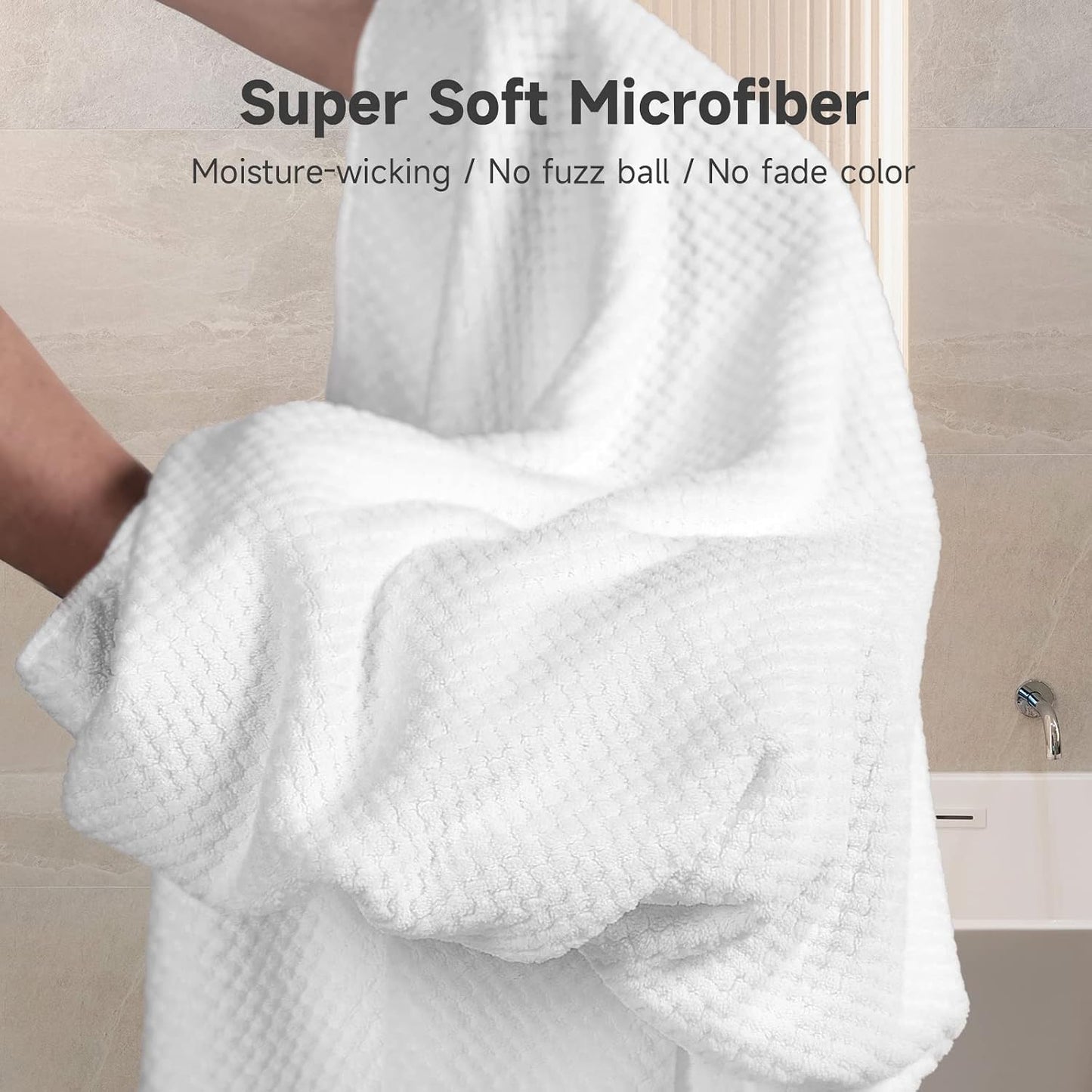 Umisleep Extra Large Microfiber Hair Towel for Women Long, Curly, Thick Hair, Super Soft Anti Frizz Quick Dry Hair Towel Wrap, Ultra Absorbent Hair Turban with Elastic Band White
