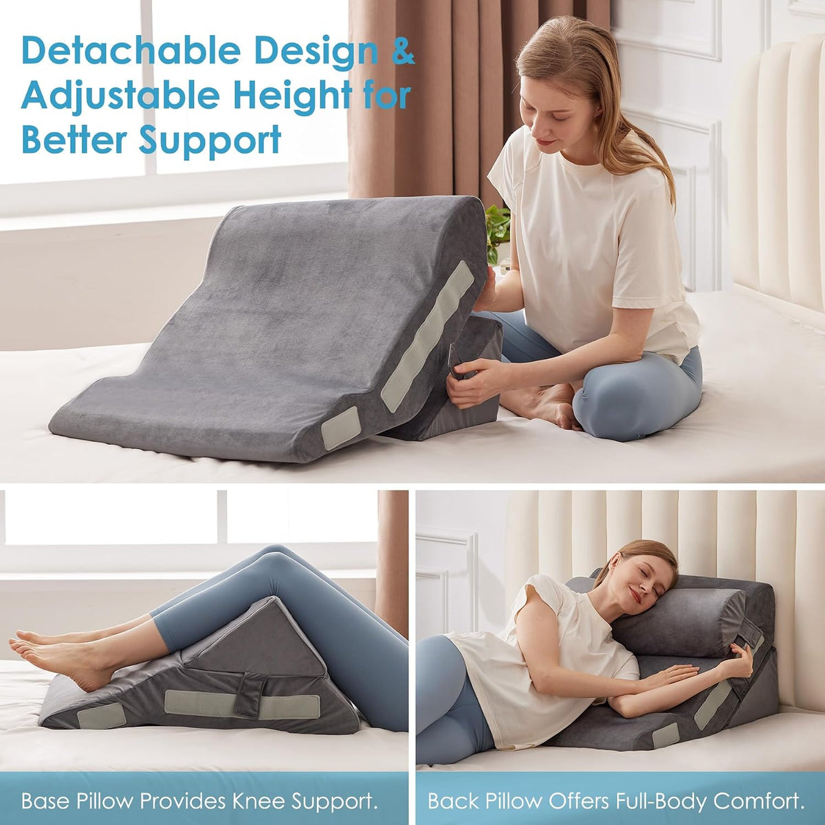 MEGCXIT Wedge Pillow Set for After Surgery, Bed Wedge, 3PCS, White/Grey
