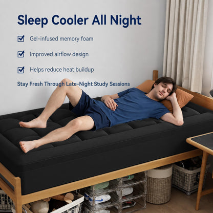 ELEMUSE Twin XL Dorm Dual Layer 3 Inch Memory Foam Mattress Topper for College, Dorm Room Essentials, 2 Inch Cooling Gel Foam and 1 Inch Soft Pillow Top Bed Pad,Back to School Comfortable Support