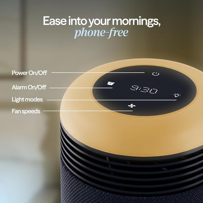 BLUEAIR Air Purifier & Sunrise Alarm Clock for Bedroom, Nursery – HEPASilent™, Wake-Up Light, White Noise & Soothing Sounds for Natural Sleep, USB-C, Mini Restful