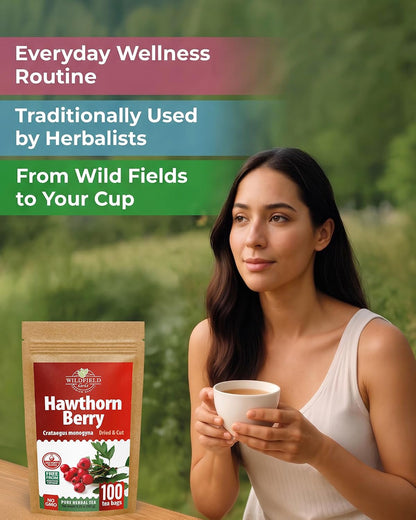 100 Bags Hawthorn Berry Herbal Tea (Crataegi fructus) – 100 Tea Bags 1.5g Hawthorn Fruit Espino Blanco
