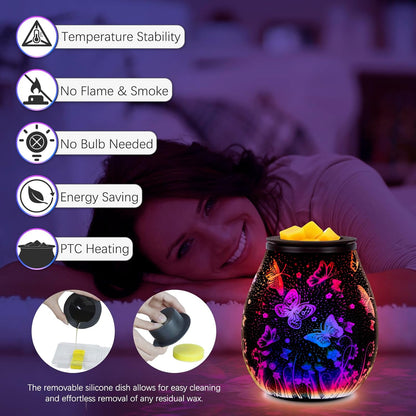 Wax Melt Warmer for Scented Wax- Glass Wax Melter for Home Fragrance with Removable Tray, Essential Oil Warmer Wax Cubes Burner Aroma Night Light for Home Office Bedroom Decor Gifts for Women