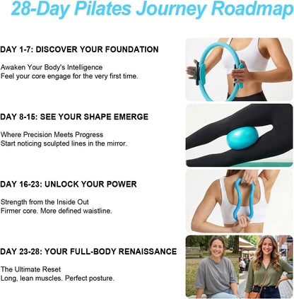 Home Pilates Ring and Ball Set for Women with 5 Resistance Bands 13 inch Magic Circle Workout Starter Kit for Beginners Full Body Toning 15 Min Daily Routine