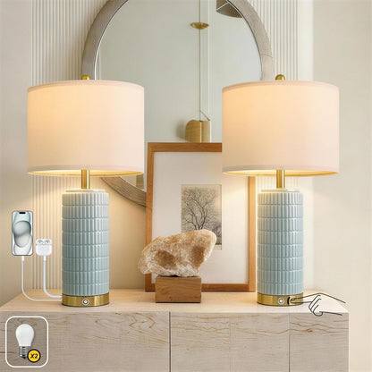PoKat Touch Bedside Table Lamps with 2 USB for Bedroom Living Room, 25''