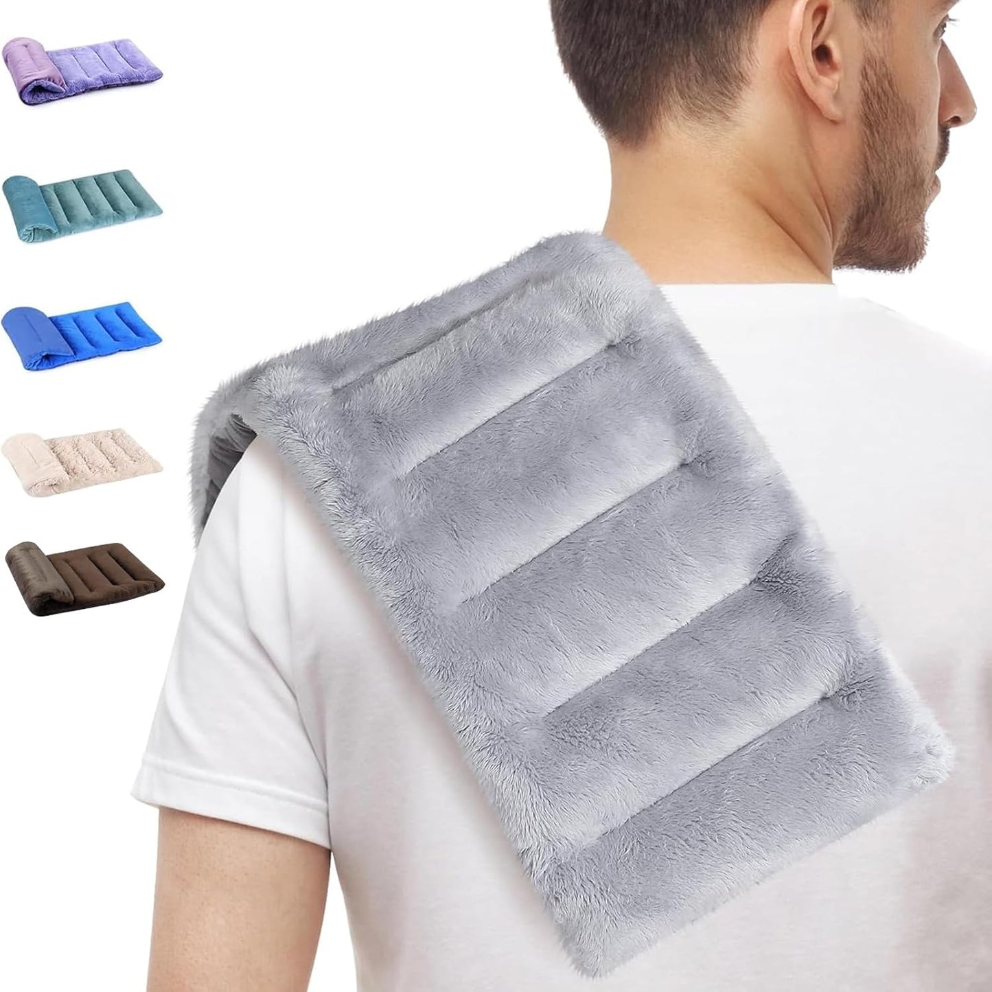 SuzziPad Microwavable Heating Pads for Neck and Shoulder Back Discomfort, 7x16 Fatigue Soothing Heated Pad Microwave, Moist Hot Packs, Unscented Heat Pack for Aches, Sore Muscle, Gray