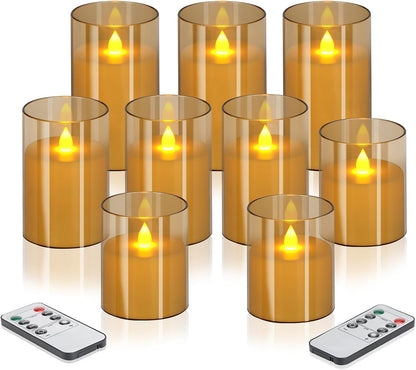 wemarry Flameless Candles 4" 5" 6" Acrylic Glass Pillars 3" Diameter Battery Operated Flickering Candles Include 8-Key Remote with Timer Function 400+ Hours (Gray, Warm Light 3 Pack)