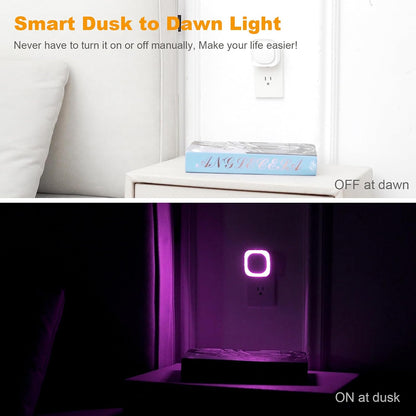 YUNLEX 2 Pack Amber Night Light, Dusk to Dawn Sensor, Warm Glare-Free Reflected Glow, 3-Level Dimmer, Auto On/Off, Plug-in LED Nightlight for Bedroom, Kids, Bathroom, Sleep, Baby Nursery, Toddler