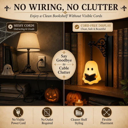 Library Lantern-Decorative Bookshelf Lighting, Mini Bookshelf Lamp Slides Between Books, Warm Amber LED Bookshelf Lights for Book Nook, Shelf Decor Gift for Book Lovers(Reading Ghost)