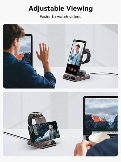 Wireless Charger for Samsung S25 with Clock 3 in 1 Android Charging Station