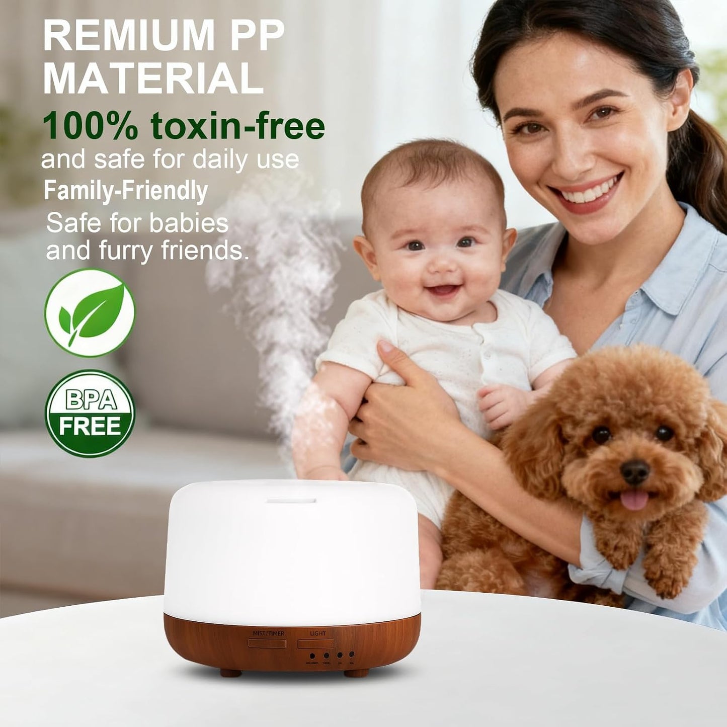 300ML Essential Oil Diffuser, Remote Control Ultrasonic Aromatherapy Oil Diffusers Cool Mist Humidifier, Waterless Auto-Off and 7 LED Light Colors for Bedroom, Yoga, SPA, Baby