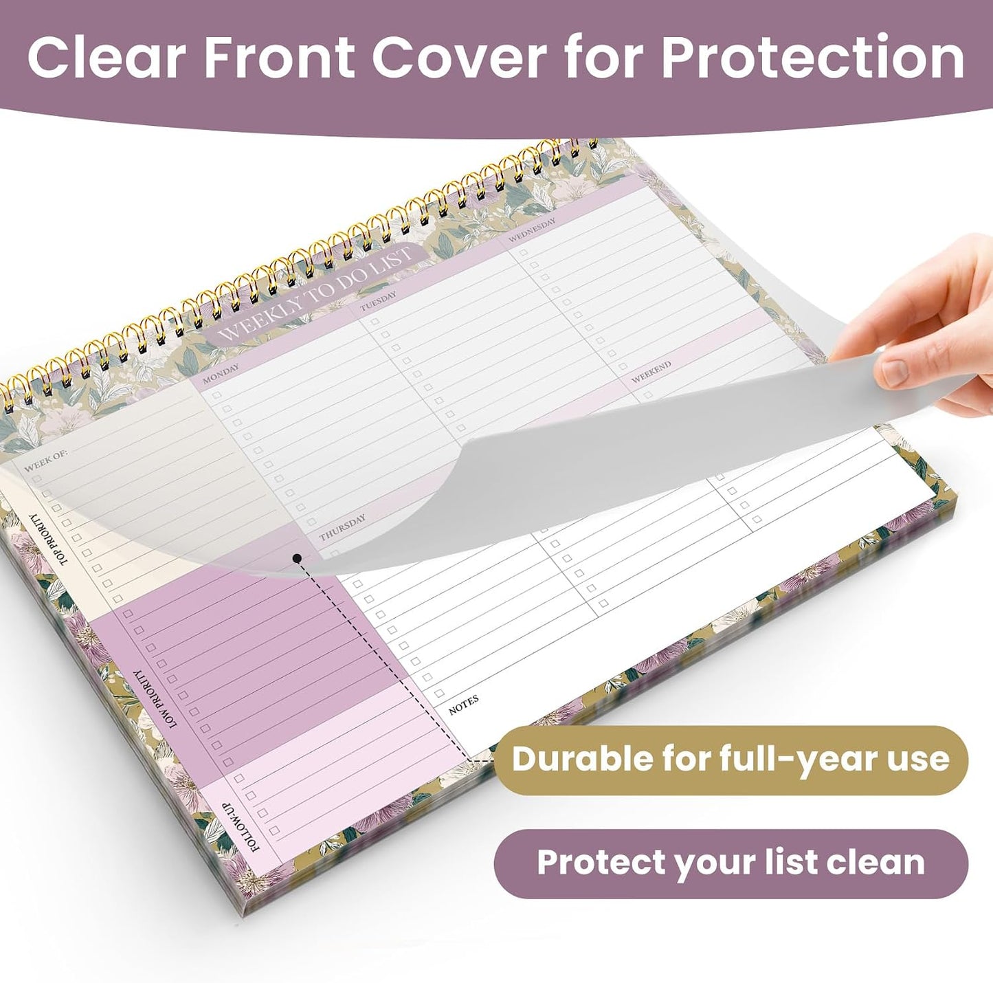 Weekly To Do List Notepad with 52 Undated Sheets（8.5"×11"）- Undated Weekly Planner Notepad for Office Desk Accessories and Supplies - Sunshine Petal