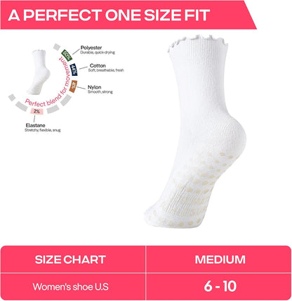 COOLMATE Pilates Socks with Grips for Women, Yoga Socks, Crew Non Slip Women for Barre, Pilates Gifts for Women - Colors A