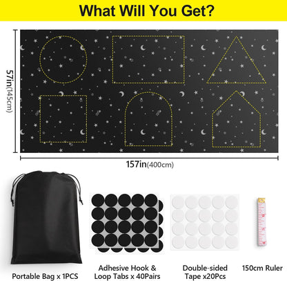 FADOTY Blackout Curtains for Bedroom, Portable 100% Black Out Window Cover Film, Cuttable Blackout Shades Fabric Sheet, No Drill Window Blinds, Sun Heat Light Blocker for Travel Media Dorm, 57'' W