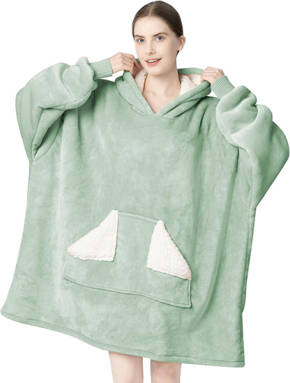 Touchat Wearable Blanket Hoodie, Oversized Sherpa Blanket Sweatshirt with Hood Pocket and Sleeves, Super Soft Warm Plush Hooded Blanket for Adult Women Men, One Size Fits All (Pink)