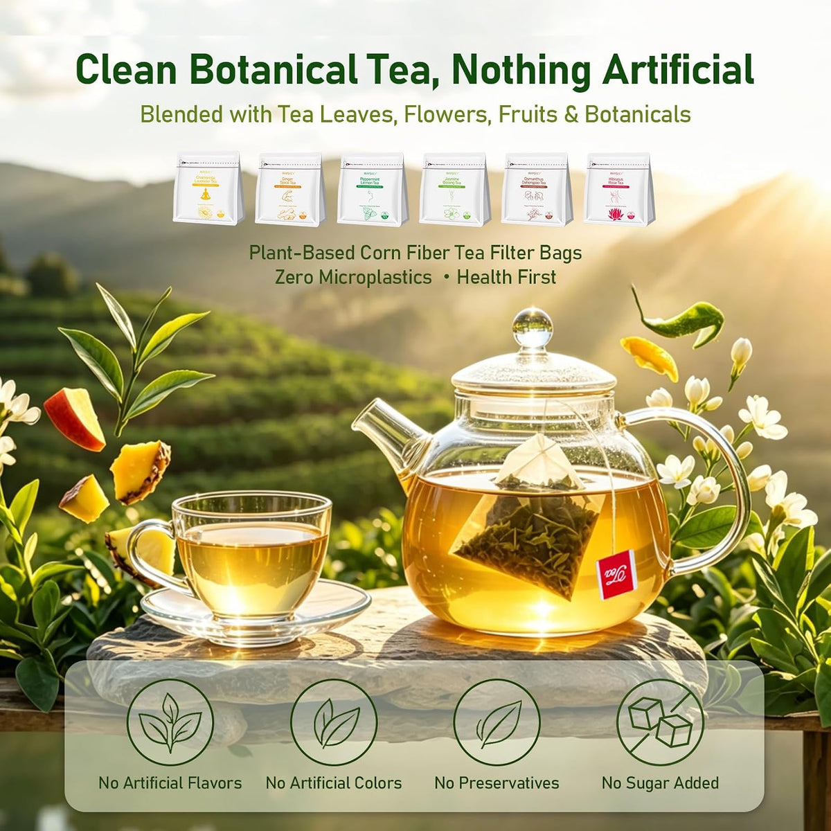 RHYSRIEY Real Leaves Herbal Tea, 60 Tea Bags Variety Pack, Gift Sampler
