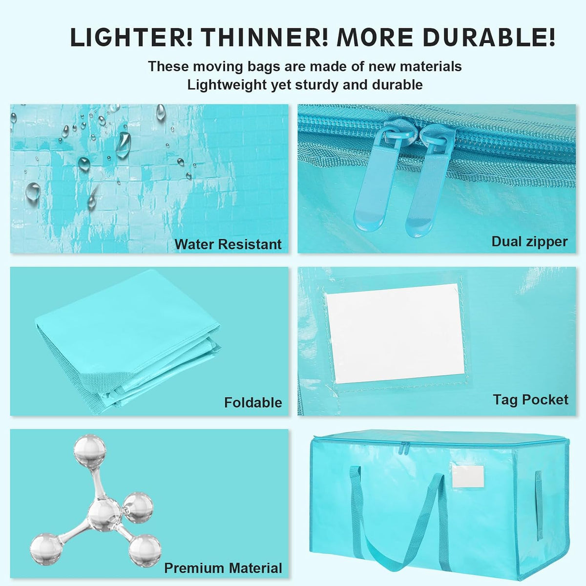 Moving Bags Extra Large - Heavy Duty Storage Totes with Wrap-Around Handles & Reinforced Zippers - Foldable Moving Box Alternative, Water-Resistant for Dorm, Closet & Under Bed Storage (Clear)
