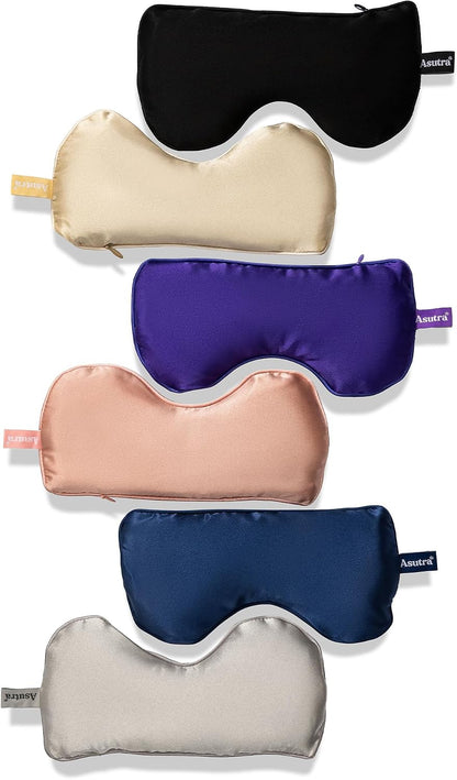 ASUTRA Silk Eye Pillow for Sleep, Black - Filled w/Lavender Buds & Flax Seeds, Weighted Eye Mask, Meditation & Light Blocking Blindfold, Cooling Gel Mask Included