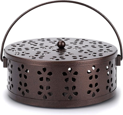 2 Pack Mosquito Spiral Coil Holder Outdoor Hanging Coil Incense Holder with Lid and Handle Citronella Incense Coil Holder (Bronze/Bronze)