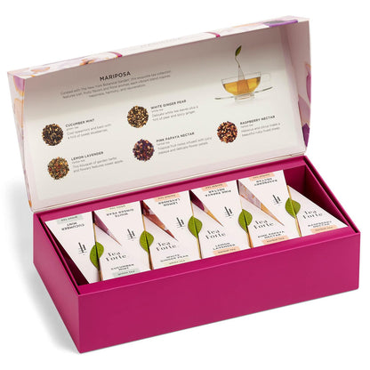 Tea Forte Premium Petite Presentation Box Gift Set Sampler, 10 Count, 2 of Each Blend Individually Wrapped Handcrafted Pyramid Infuser Bags, Demoiselle Tea