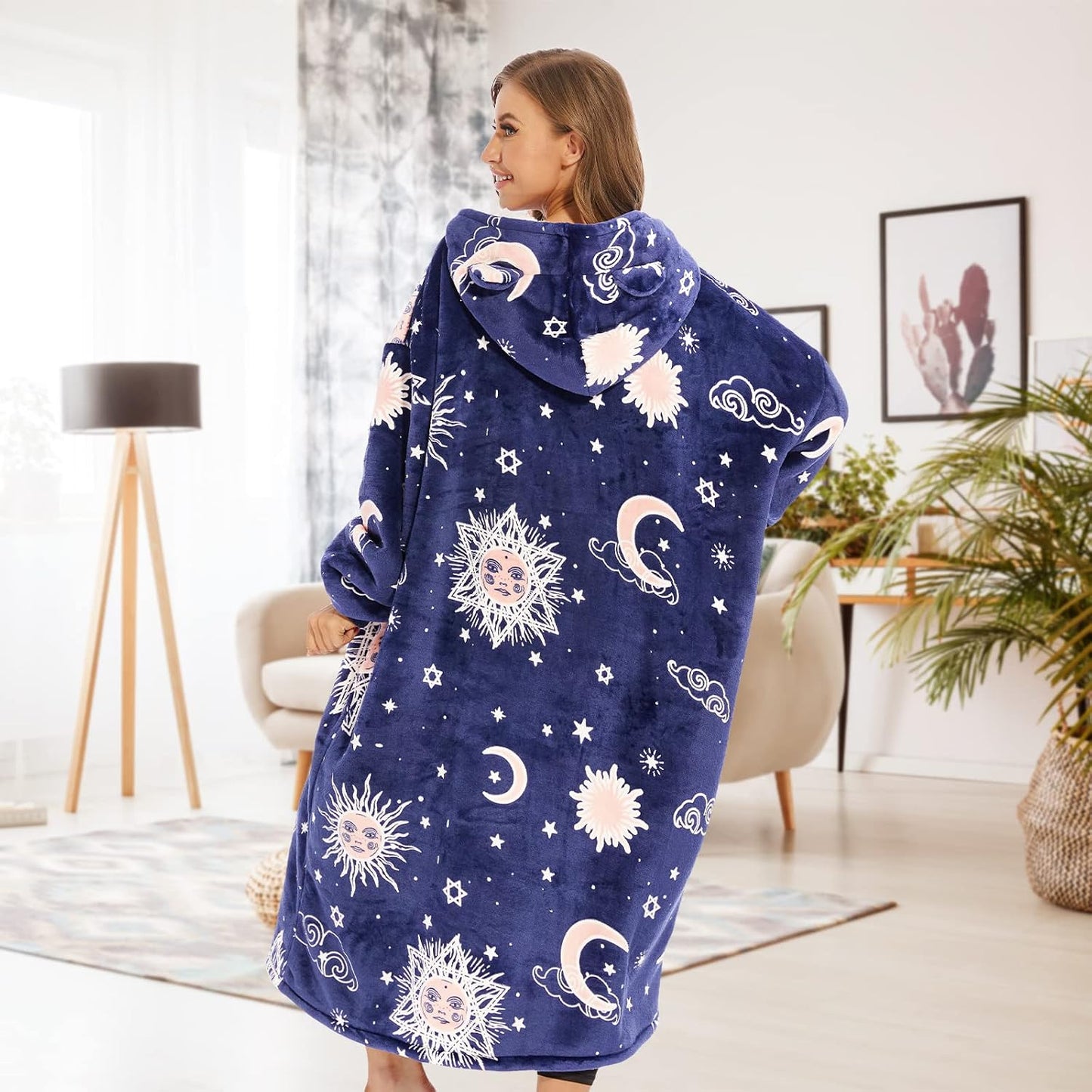 THREE POODLE Wearable Blanket Hoodie for Women, Oversized Sherpa Sweatshirt Blanket for Adults Men, Cozy Hooded Blankets, Gifts for Teen Girls Women Mom Sister