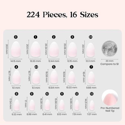 Beetles Press On Nail Kit-Short Square French Tip Press On Nails, 150Pcs Pink French Nail Tips with Nail Glue & Remover Builder Top Coat Nail Lamp, All-in-One DIY Fake Nails Gift for Women