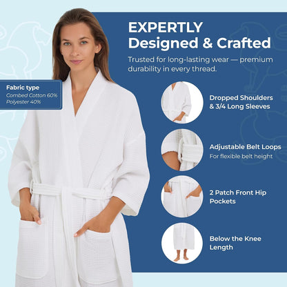 MONARCH Unisex Square Waffle Spa Kimono Robe – Soft Lightweight Fabric & Generously Sized Hotel & Spa Robe with Pockets