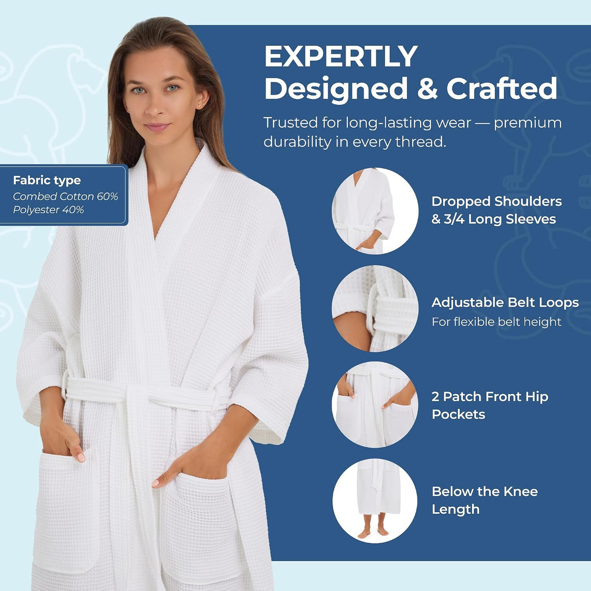 Monarch Square Waffle Spa Kimono Robe for Men or Women