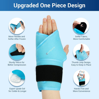 Comfytemp Wrist Ice Pack Wrap Carpal Tunnel Relief Wrist Brace, 2 Packs, FSA Eligible HSA, Gel Ice Packs for Injuries Reusable Wrap for Hand Pain, Hot Cold Compress Hand Brace, Men Women Recovery Item