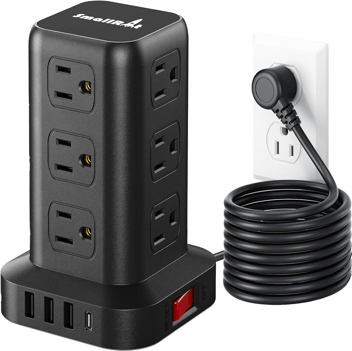 Extension Cord with Multiple Outlets, SMALLRT Power Strip Tower, Outlet Extender with 12 AC Outlets 4 USB, 6.5FT Extension Cord for Home Dorm Room, Office Supplies,Overload Protection